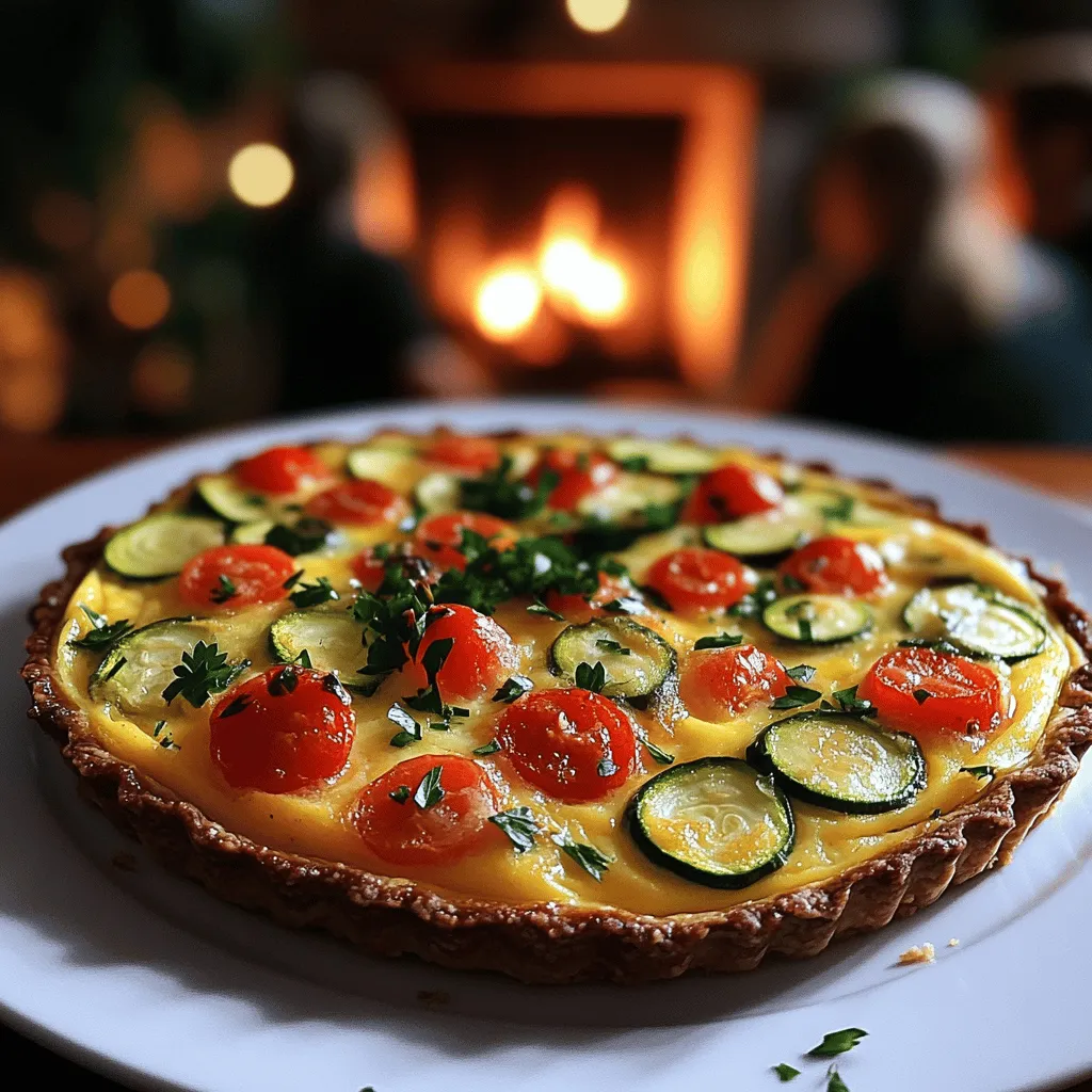 To make a tasty quiche sans pâte aux légumes, you need simple ingredients. Start with four large eggs and a cup of whole milk. This mix gives the quiche its rich texture. You also need one cup of grated cheese, like Gruyère or Cheddar, for that creamy flavor. Vegetables add both taste and color. I love using one medium zucchini, one red bell pepper, and a cup of chopped spinach. Cherry tomatoes and onions bring sweetness and depth. Don't forget two cloves of minced garlic and some dried thyme for flavor. Finally, salt, pepper, and olive oil will help bring everything together.