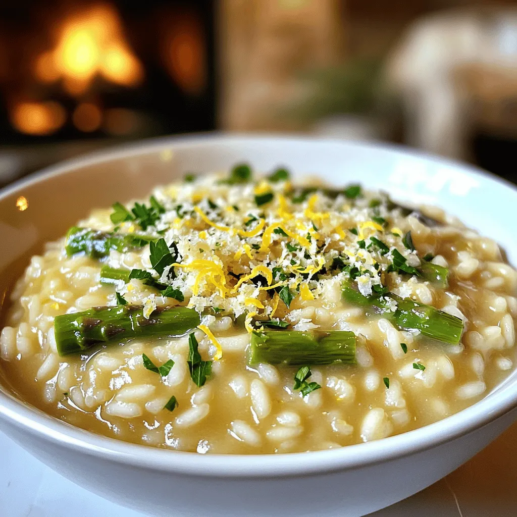 To make creamy lemon risotto with asparagus, you need a few key ingredients. The main star is Arborio rice. This rice is starchy, which helps create a creamy texture. You will also need vegetable broth, fresh asparagus, onion, garlic, olive oil, butter, lemon, and Parmesan cheese.