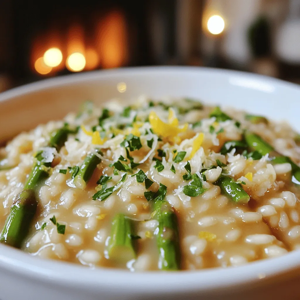 To make creamy lemon risotto with asparagus, you need a few key ingredients. The main star is Arborio rice. This rice is starchy, which helps create a creamy texture. You will also need vegetable broth, fresh asparagus, onion, garlic, olive oil, butter, lemon, and Parmesan cheese.