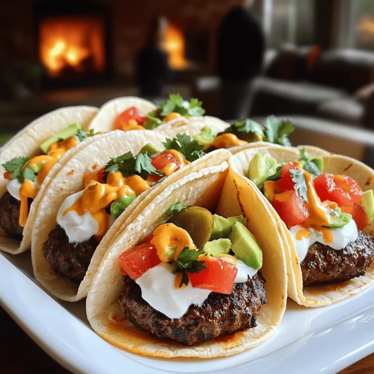 Smash burger tacos combine two favorites: smash burgers and tacos. A smash taco uses a flattened beef patty. It sits inside a warm tortilla. This makes it easy to hold and eat. You can taste juicy beef in every bite.