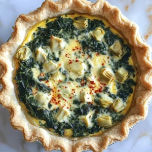 To make a tasty spinach and artichoke dip quiche, you need simple ingredients. First, grab a pre-made pie crust. This saves time and effort. Next, you will need one cup of fresh spinach, chopped finely. You will also need one cup of canned artichoke hearts, drained and chopped. For creaminess, you’ll use one cup of softened cream cheese and half a cup of sour cream. Four large eggs help bind the ingredients. For flavor, add two cloves of minced garlic, half a teaspoon of onion powder, and a sprinkle of salt and pepper. Finally, you’ll need a cup of grated mozzarella cheese and half a cup of grated Parmesan cheese. You can find the full recipe easily to follow these steps.