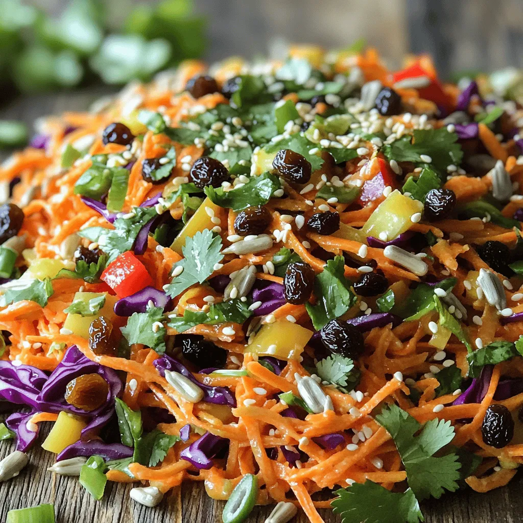 Shredded carrot salad is a bright and fresh dish. It is easy to make and very healthy. A classic shredded carrot salad starts with fresh carrots, of course. You can add a mix of colorful veggies too. Think red cabbage, bell peppers, and scallions. Each adds crunch and flavor.