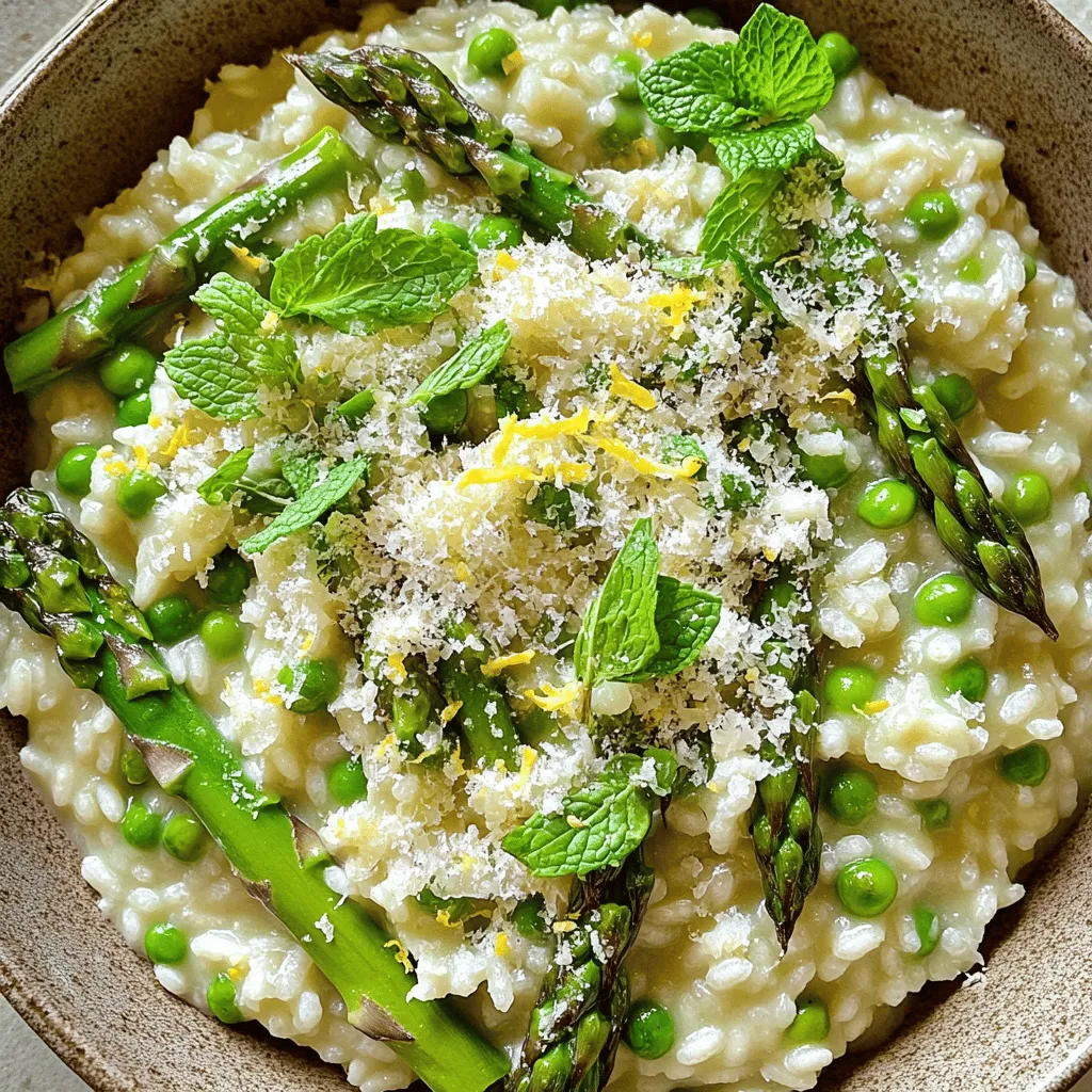 The asparagus pea risotto recipe shines with fresh, simple ingredients. Each part adds flavor and color.