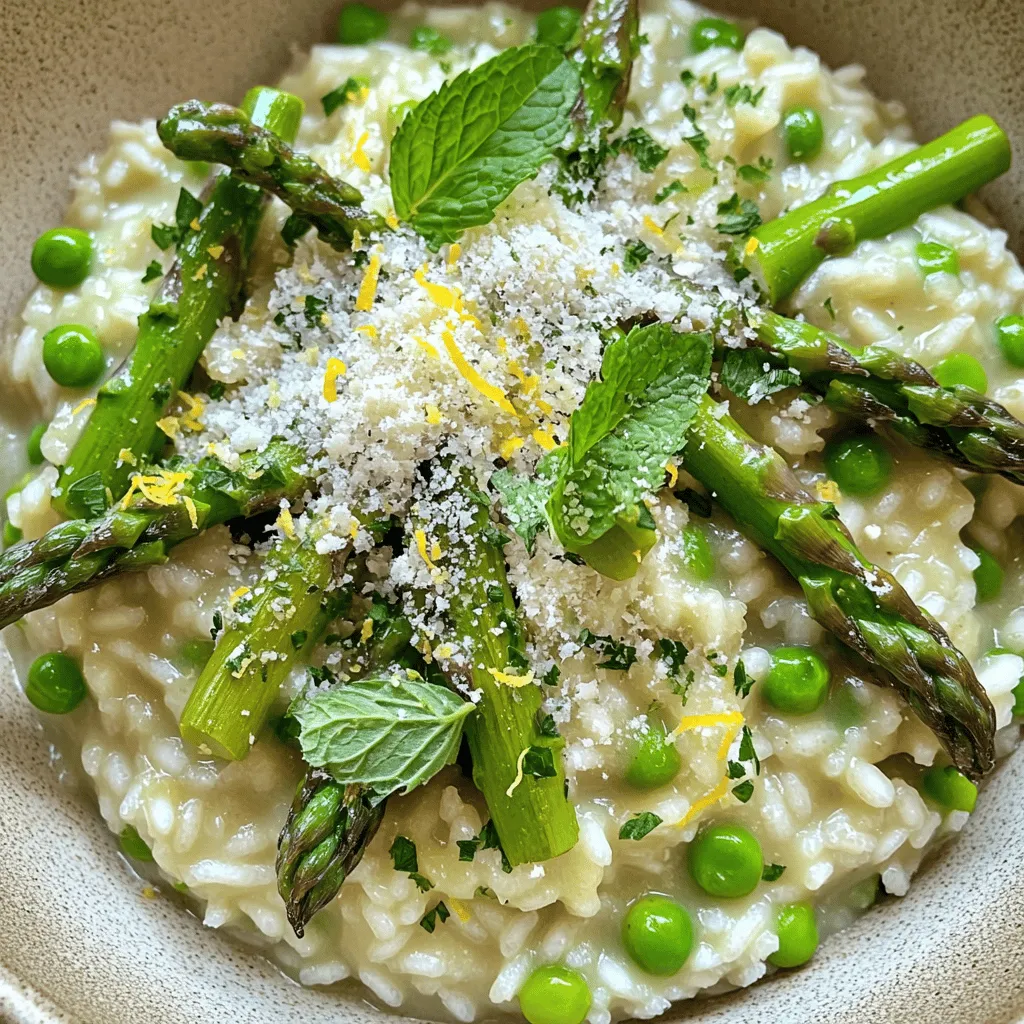The asparagus pea risotto recipe shines with fresh, simple ingredients. Each part adds flavor and color.