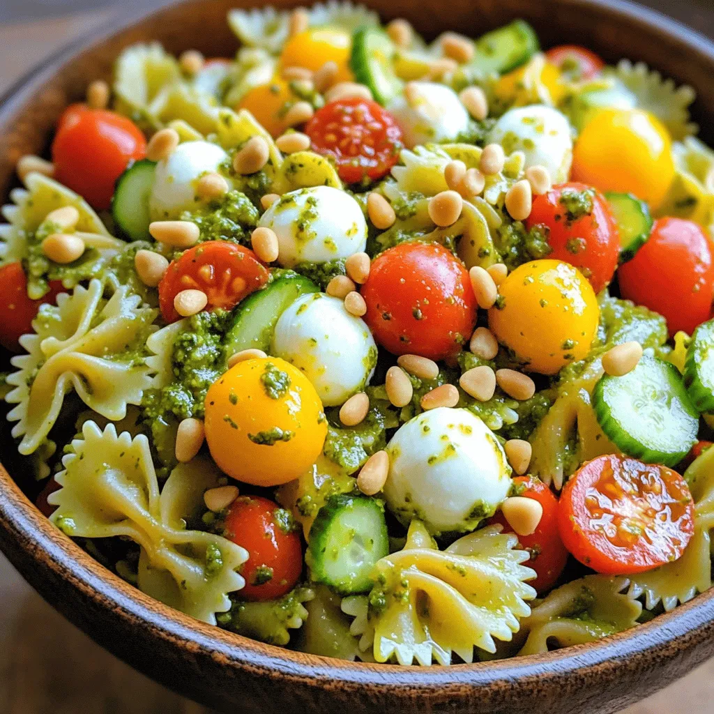 For a great pesto pasta salad, start with the right ingredients. First, you need pasta. My favorite type is farfalle. It holds the pesto well and adds a fun look. You can also use fusilli or penne. Both work nicely, too.