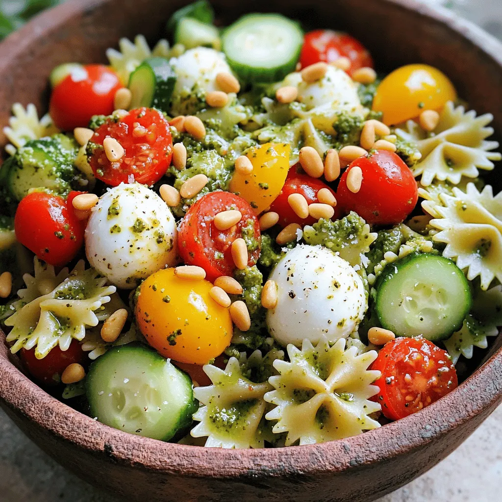 For a great pesto pasta salad, start with the right ingredients. First, you need pasta. My favorite type is farfalle. It holds the pesto well and adds a fun look. You can also use fusilli or penne. Both work nicely, too.