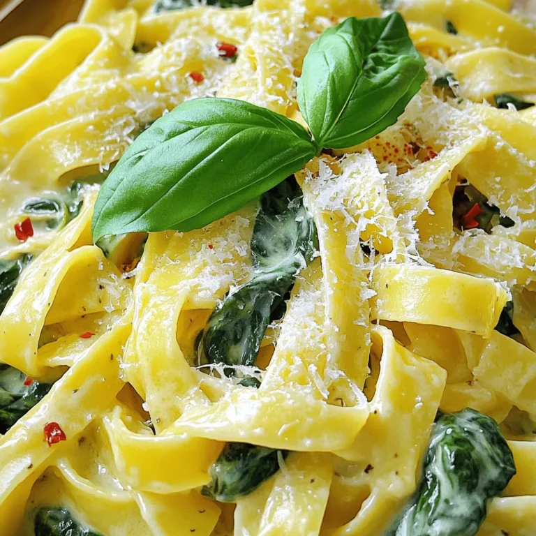 The creamed spinach pasta recipe shines because of its simple yet rich ingredients. First, you need 12 ounces of pasta. Fettuccine works well, but any pasta shape you love will do. The pasta provides a great base for the dish.