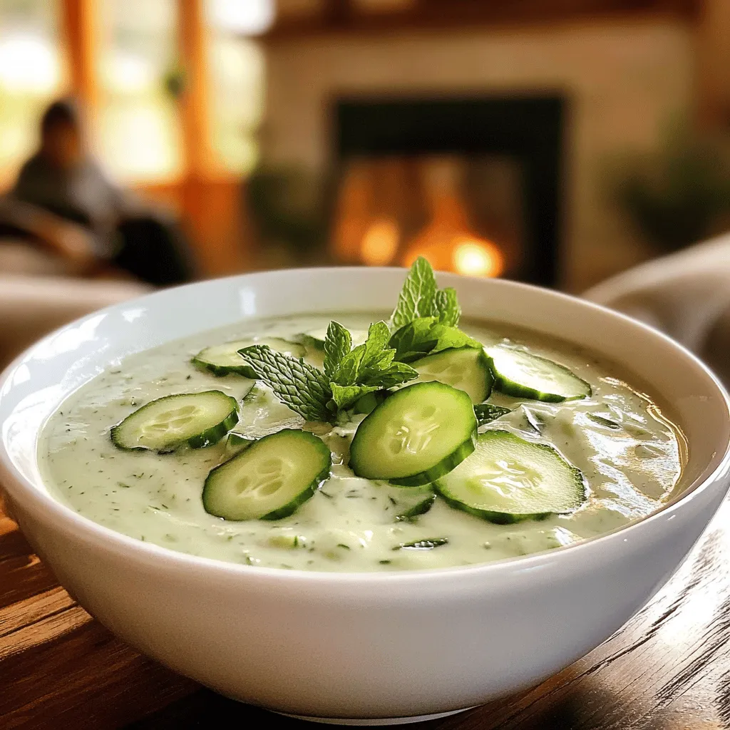 The main ingredients for this soup are fresh cucumbers and mint. They give the soup its cool flavor. You will also need Greek yogurt, vegetable broth, and olive oil. Each ingredient plays a key role in making the soup creamy and tasty.