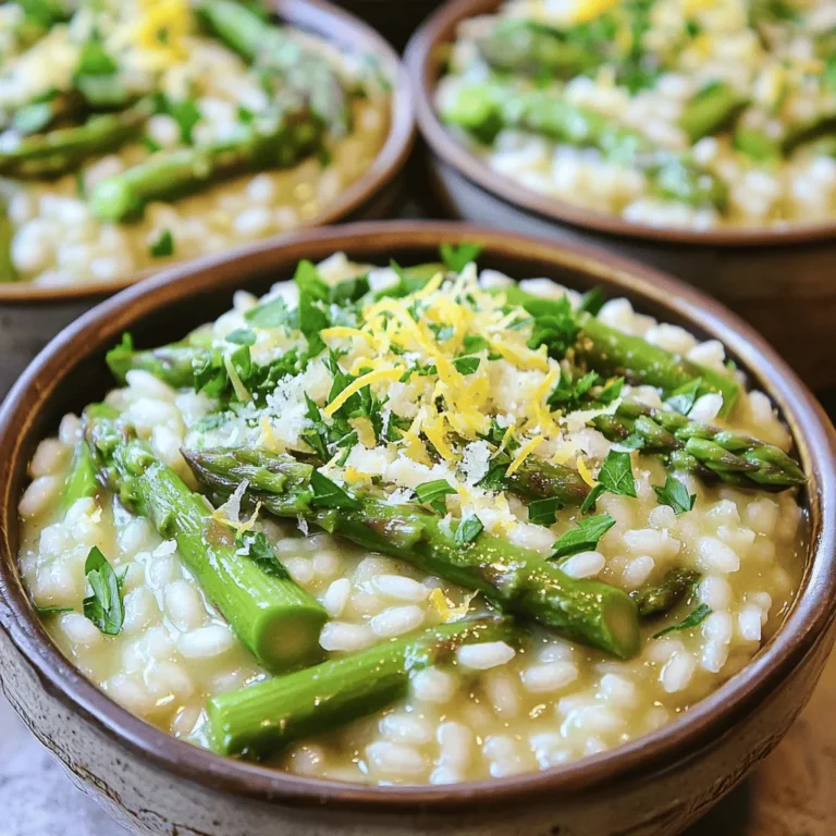 To make a great asparagus risotto, you need simple ingredients. The main star is Arborio rice. This rice has a high starch content. It makes the dish creamy and rich.