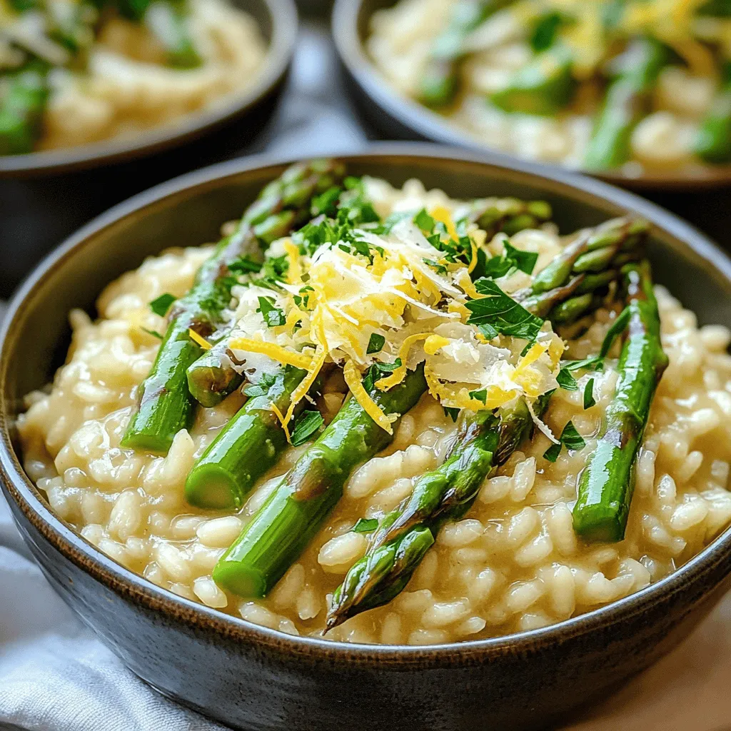 To make a great asparagus risotto, you need simple ingredients. The main star is Arborio rice. This rice has a high starch content. It makes the dish creamy and rich.