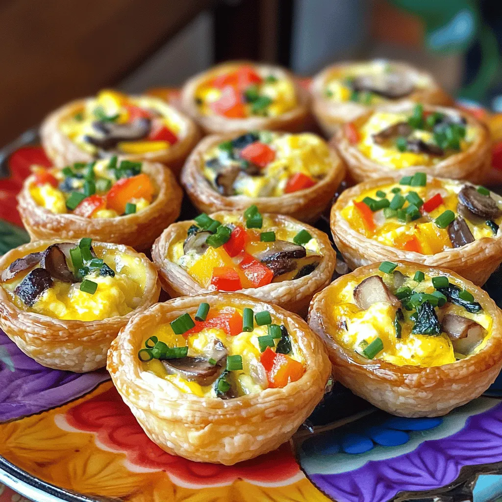 Mini quiches are small, savory pies filled with eggs, cheese, and various toppings. They are baked in pastry shells, making them easy to hold and eat. These bite-sized treats offer a delightful mix of flavors and textures. You can find them in many recipes, which adds to their charm. They can be made with different meats, veggies, and cheeses, making them fun to customize.