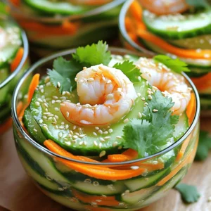 To make sunomono with shrimp, you need fresh and simple ingredients. The key items include shrimp, cucumbers, and a special dressing.