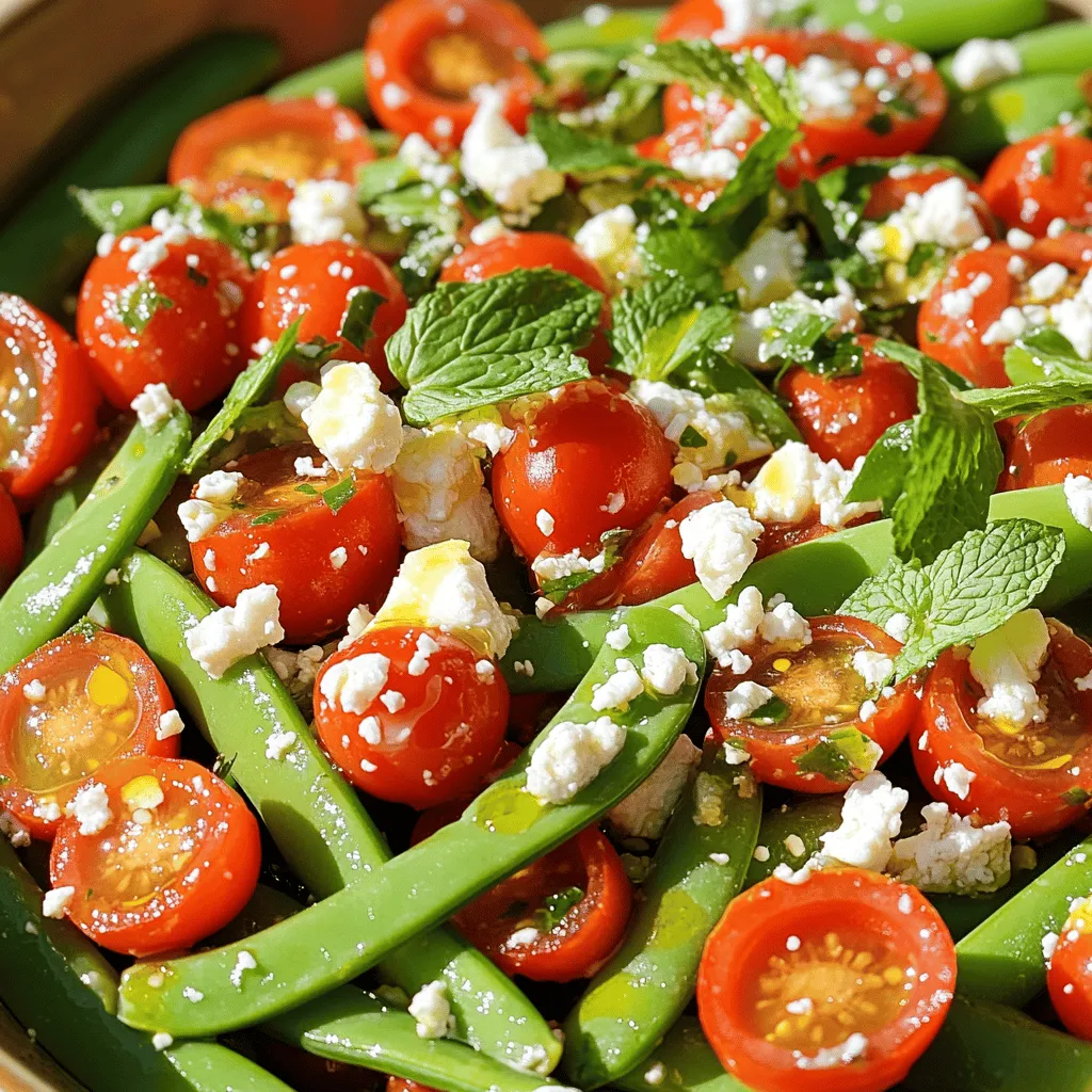 Snap peas and feta make a great pair. Each ingredient adds a unique taste and texture to the dish.
