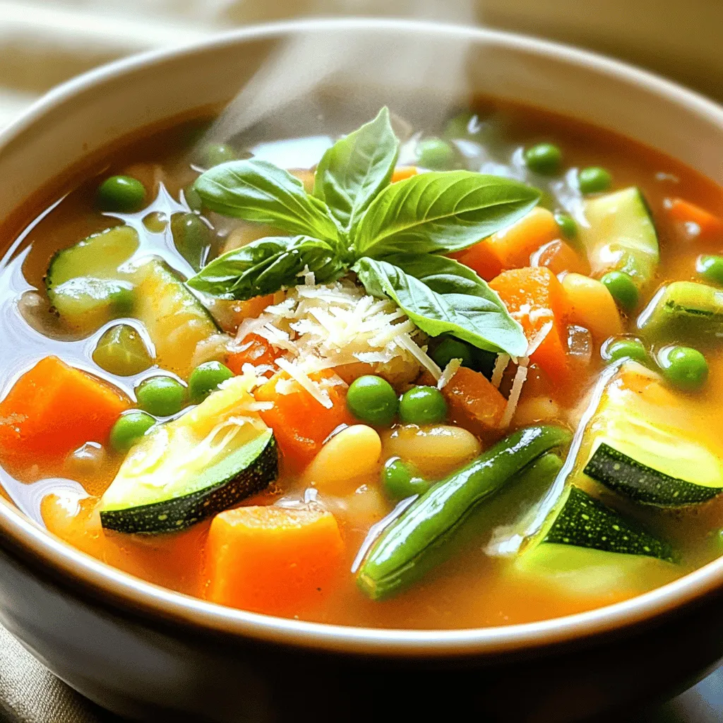 Fresh ingredients bring life to spring minestrone soup. Start with seasonal vegetables to capture spring's essence. You need onion, garlic, carrots, celery, zucchini, green beans, peas, and tomatoes. These veggies offer bright colors and flavors.