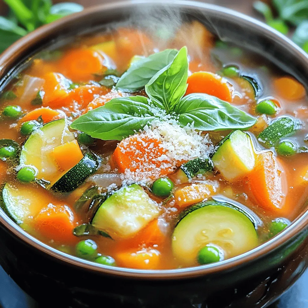Fresh ingredients bring life to spring minestrone soup. Start with seasonal vegetables to capture spring's essence. You need onion, garlic, carrots, celery, zucchini, green beans, peas, and tomatoes. These veggies offer bright colors and flavors.