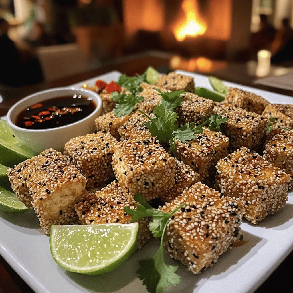 To make tofu croustillant au sésame, you need simple yet flavorful ingredients. The main star is firm tofu. You should use 400g of tofu, drained and pressed. This gives the best texture for crispy bites.