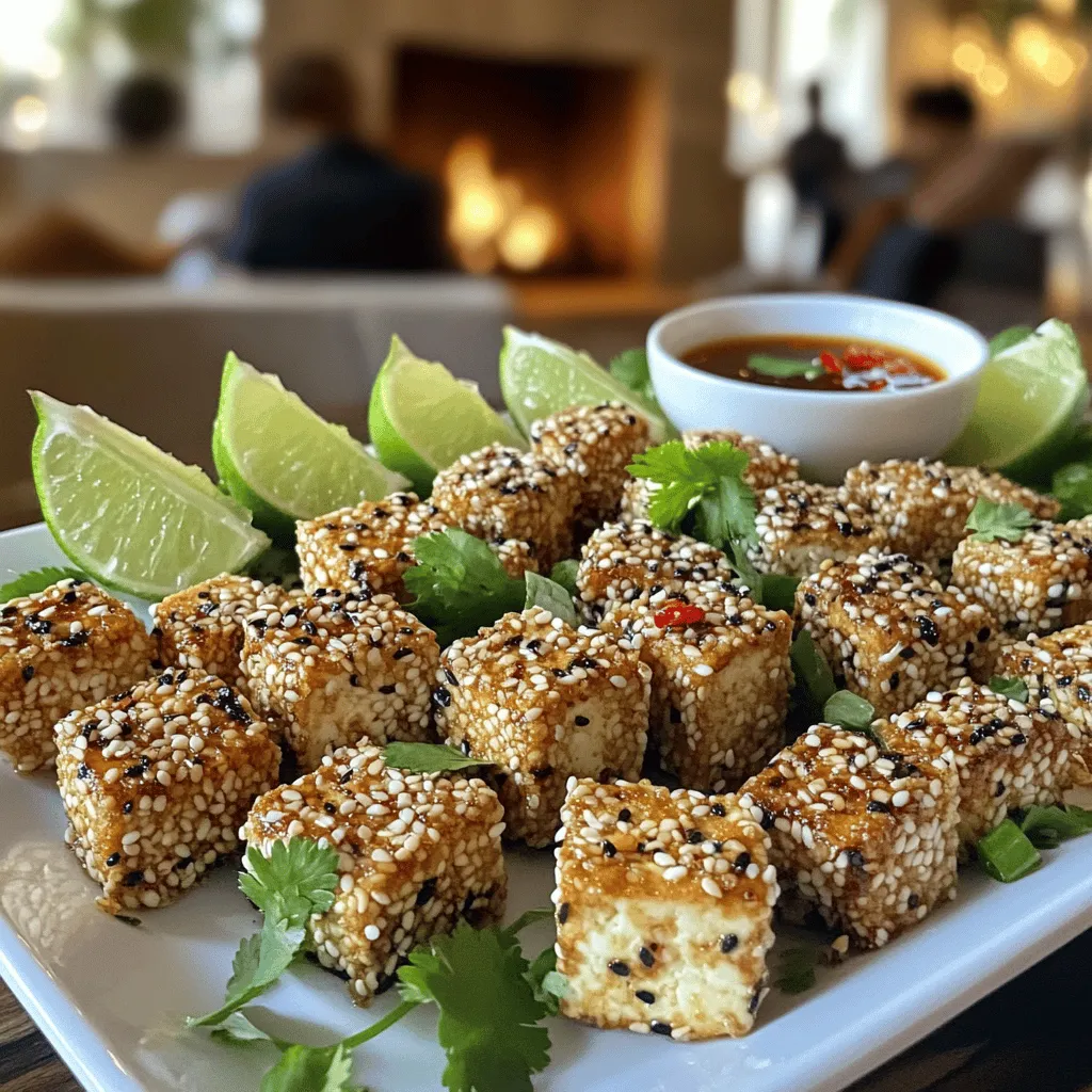 To make tofu croustillant au sésame, you need simple yet flavorful ingredients. The main star is firm tofu. You should use 400g of tofu, drained and pressed. This gives the best texture for crispy bites.