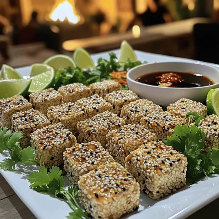To make tofu croustillant au sésame, you need simple yet flavorful ingredients. The main star is firm tofu. You should use 400g of tofu, drained and pressed. This gives the best texture for crispy bites.