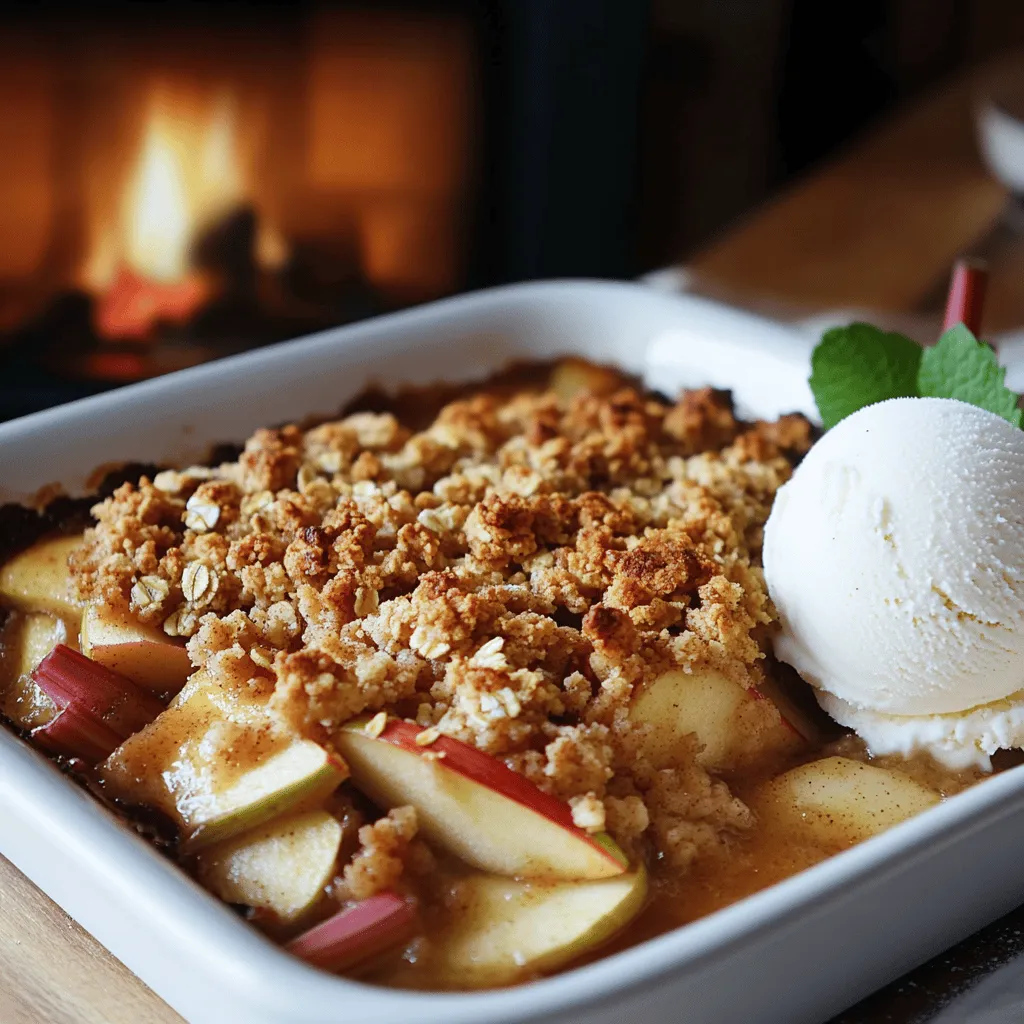 For a delightful Crumble Pomme Rhubarbe, the right ingredients are key. You need four large apples, peeled and sliced. I prefer tart apples like Granny Smith for a nice balance with the sweet rhubarb. You will also need 300g of diced rhubarb. This adds a tangy flavor that makes the crumble special.
