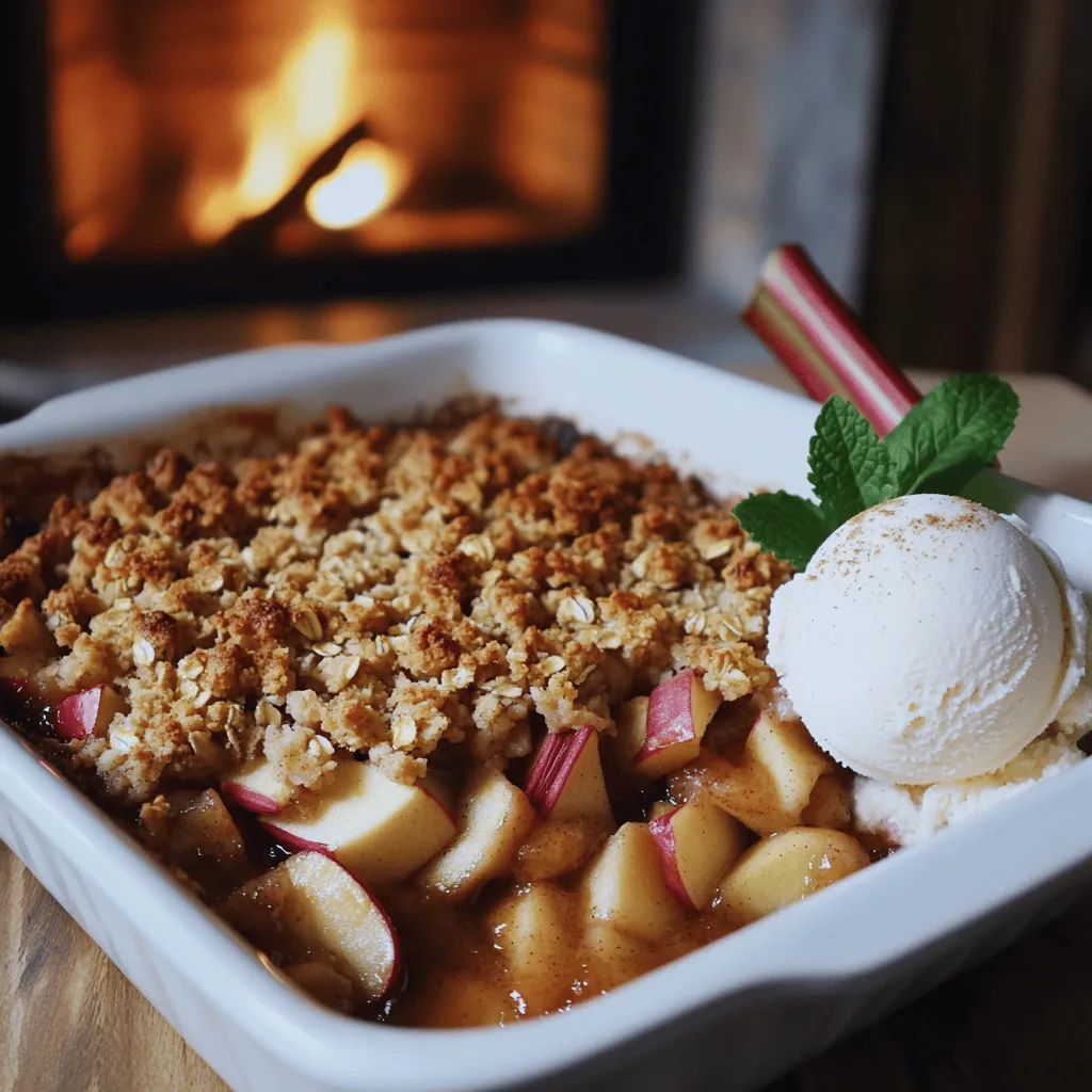 For a delightful Crumble Pomme Rhubarbe, the right ingredients are key. You need four large apples, peeled and sliced. I prefer tart apples like Granny Smith for a nice balance with the sweet rhubarb. You will also need 300g of diced rhubarb. This adds a tangy flavor that makes the crumble special.