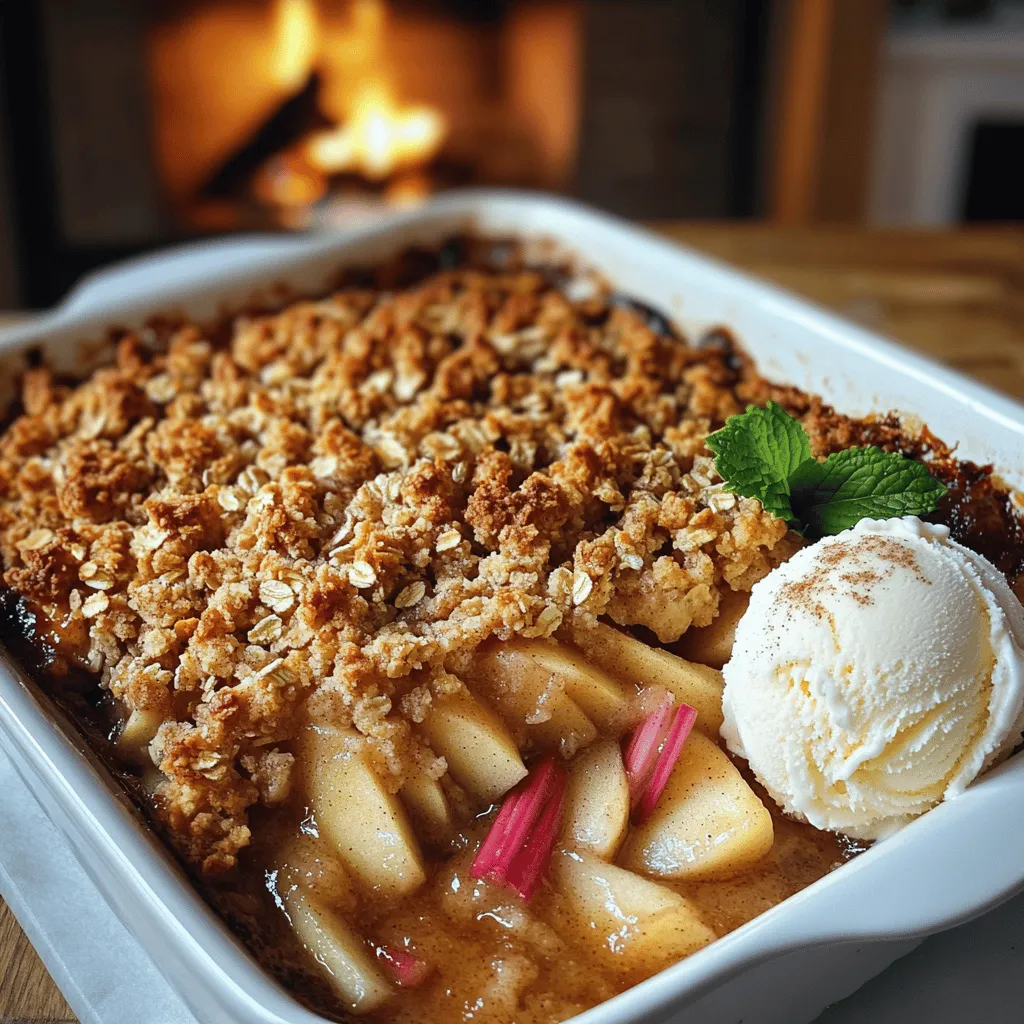 For a delightful Crumble Pomme Rhubarbe, the right ingredients are key. You need four large apples, peeled and sliced. I prefer tart apples like Granny Smith for a nice balance with the sweet rhubarb. You will also need 300g of diced rhubarb. This adds a tangy flavor that makes the crumble special.