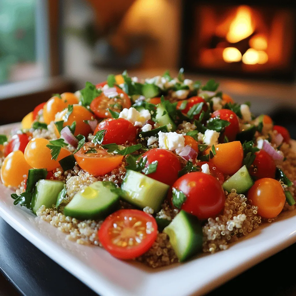 In my quinoa salad recipe, the ingredients shine. At the heart, you have quinoa. This grain is packed with protein and fiber. It also cooks light and fluffy. You can enjoy it hot or cold.