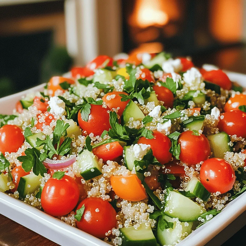 In my quinoa salad recipe, the ingredients shine. At the heart, you have quinoa. This grain is packed with protein and fiber. It also cooks light and fluffy. You can enjoy it hot or cold.