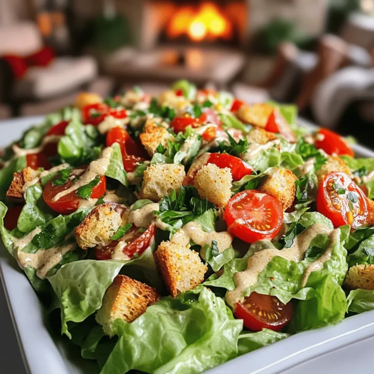 To make a vegan Caesar salad, you need fresh, vegan-friendly ingredients. Start with one large head of romaine lettuce. This lettuce gives a crisp base that holds up well. Next, add one cup of halved cherry tomatoes for color and sweetness.