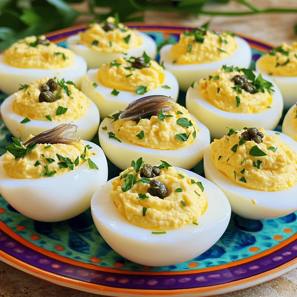 To create the perfect Caesar deviled eggs, you need a few key ingredients. Start with six large eggs, which serve as the base. You will also need two tablespoons of mayonnaise and one tablespoon of Greek yogurt. These will add creaminess to your filling. For flavor, use one teaspoon of Dijon mustard, Worcestershire sauce, and lemon juice. A quarter teaspoon each of garlic powder and black pepper rounds out the taste. Add salt to your liking and finish with a quarter cup of grated Parmesan cheese and two tablespoons of chopped capers.