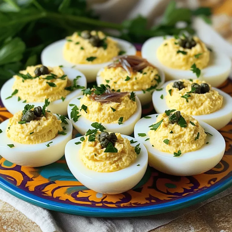 To create the perfect Caesar deviled eggs, you need a few key ingredients. Start with six large eggs, which serve as the base. You will also need two tablespoons of mayonnaise and one tablespoon of Greek yogurt. These will add creaminess to your filling. For flavor, use one teaspoon of Dijon mustard, Worcestershire sauce, and lemon juice. A quarter teaspoon each of garlic powder and black pepper rounds out the taste. Add salt to your liking and finish with a quarter cup of grated Parmesan cheese and two tablespoons of chopped capers.