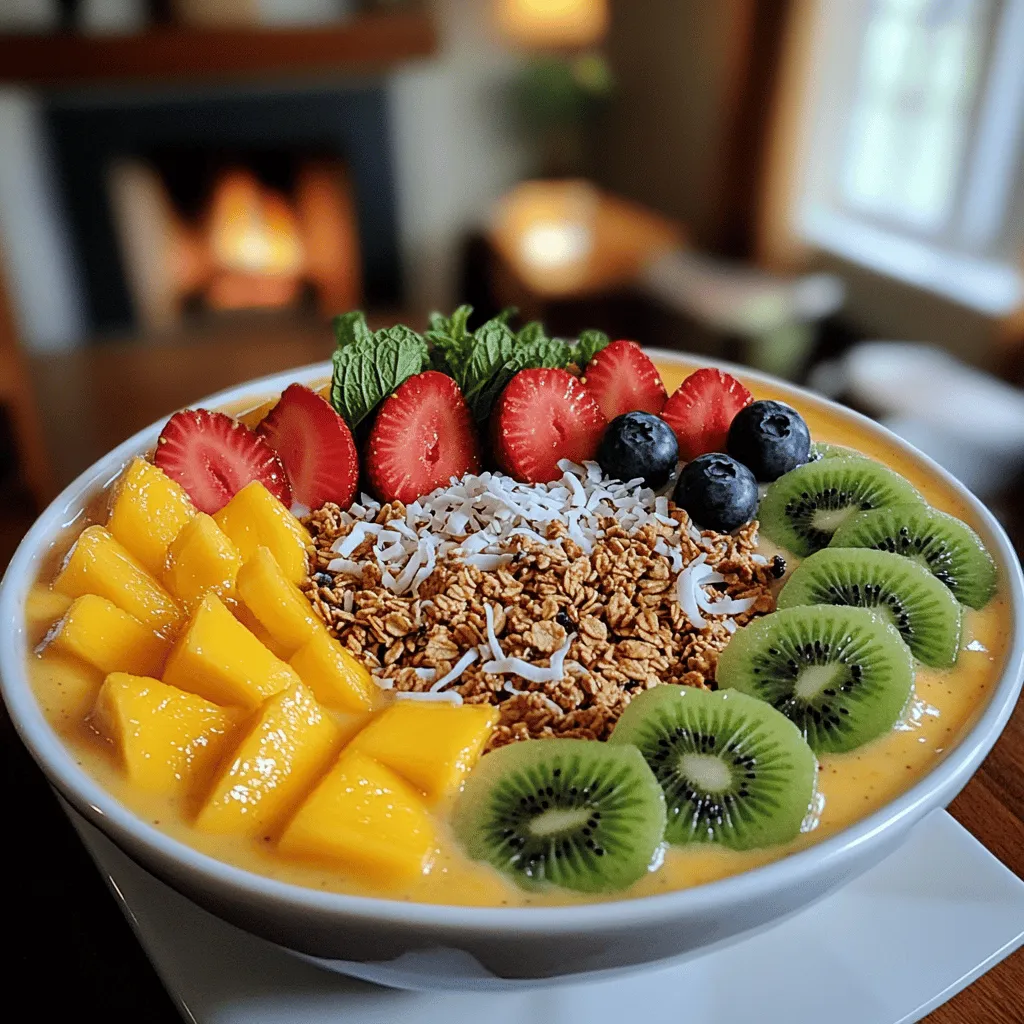 A Mango Coconut Smoothie Bowl is full of flavor and fun. The main star is the ripe mango. It should be sweet and juicy. You want one that gives a little when you press it. The next key is banana. It adds creaminess and natural sweetness.