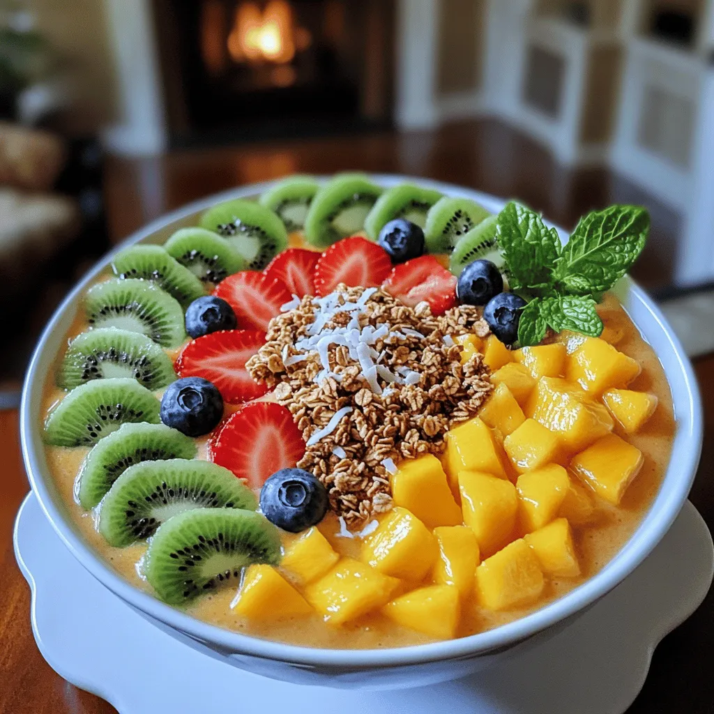 A Mango Coconut Smoothie Bowl is full of flavor and fun. The main star is the ripe mango. It should be sweet and juicy. You want one that gives a little when you press it. The next key is banana. It adds creaminess and natural sweetness.