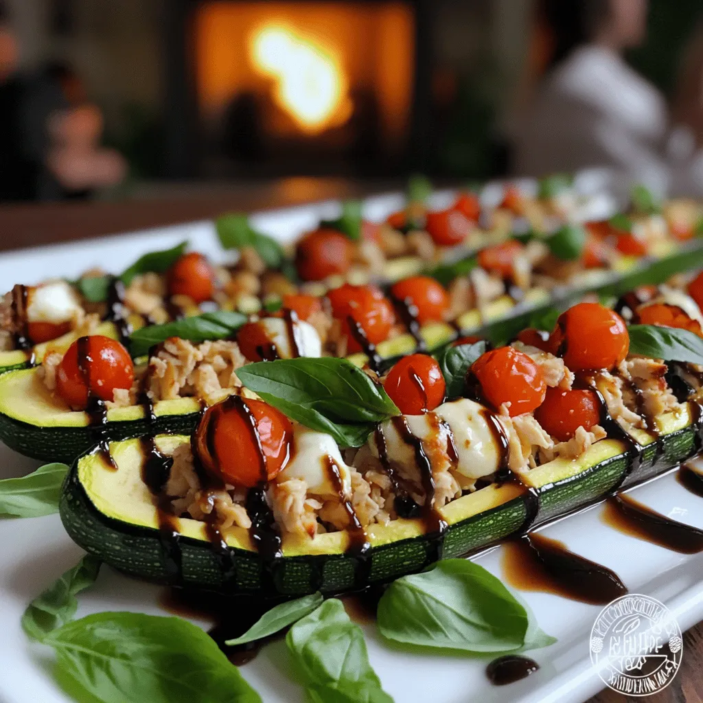 Healthy chicken bruschetta zucchini boats are a tasty twist on a classic dish. They use fresh zucchini as a base, filled with a mix of shredded chicken, tomatoes, basil, and cheese. This dish is fun to make and great for sharing.