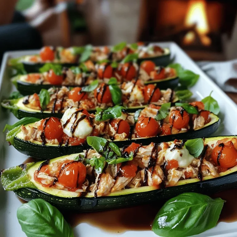 Healthy chicken bruschetta zucchini boats are a tasty twist on a classic dish. They use fresh zucchini as a base, filled with a mix of shredded chicken, tomatoes, basil, and cheese. This dish is fun to make and great for sharing.