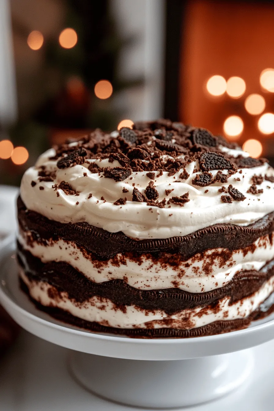 The Oreo Icebox Cake relies on some simple yet key ingredients. You need two packages of Oreo cookies, heavy whipping cream, powdered sugar, vanilla extract, cream cheese, and milk. These items create a dessert that is rich and creamy. The Oreos give a nice crunch and chocolate flavor. The cream cheese adds a smoothness that balances it all.