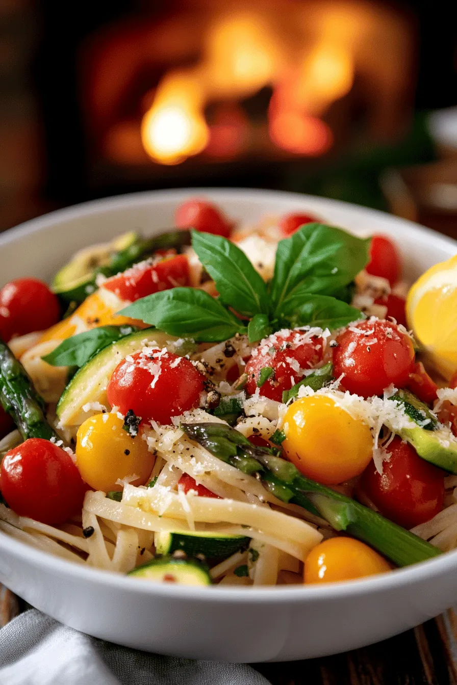 Fresh vegetables shine in Pasta Primavera. The best vegetables for primavera include cherry tomatoes, bell peppers, zucchini, and asparagus. These veggies add bright colors and flavors. Each bite bursts with freshness, making it a delightful dish.