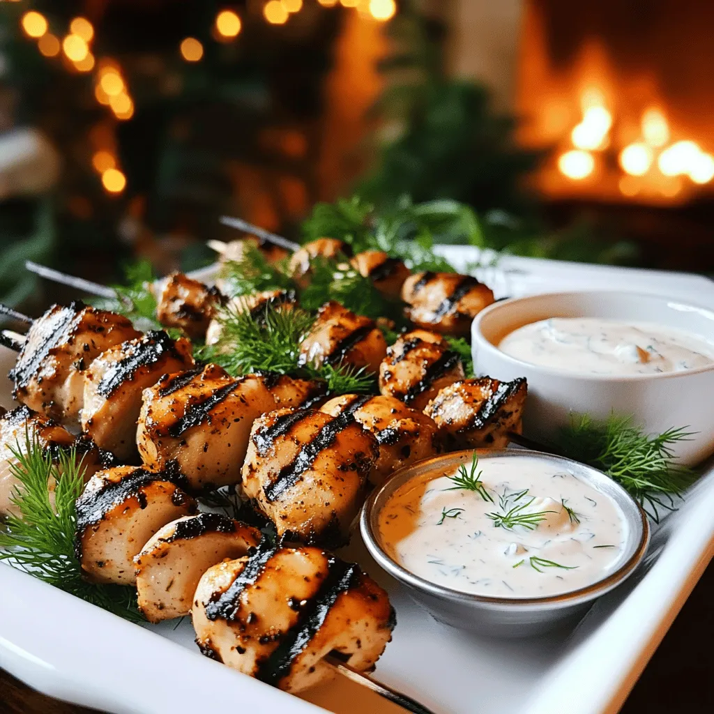 To make easy chicken skewers with garlic yogurt sauce, you need a few key ingredients. For the skewers, you'll use boneless, skinless chicken thighs. They stay juicy and tender when cooked. You also need olive oil, smoked paprika, ground cumin, garlic and onion powder, salt, pepper, and lemon for flavor.