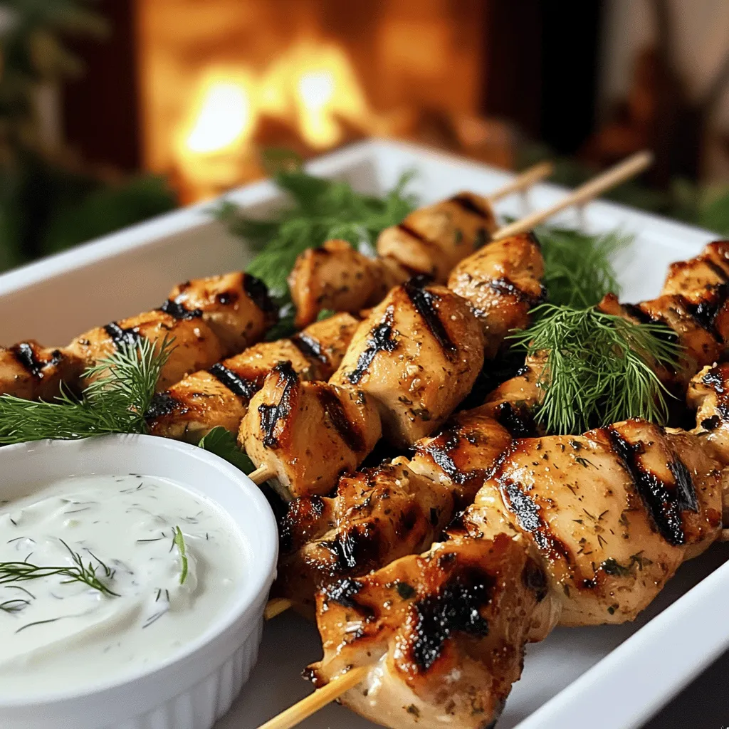 To make easy chicken skewers with garlic yogurt sauce, you need a few key ingredients. For the skewers, you'll use boneless, skinless chicken thighs. They stay juicy and tender when cooked. You also need olive oil, smoked paprika, ground cumin, garlic and onion powder, salt, pepper, and lemon for flavor.