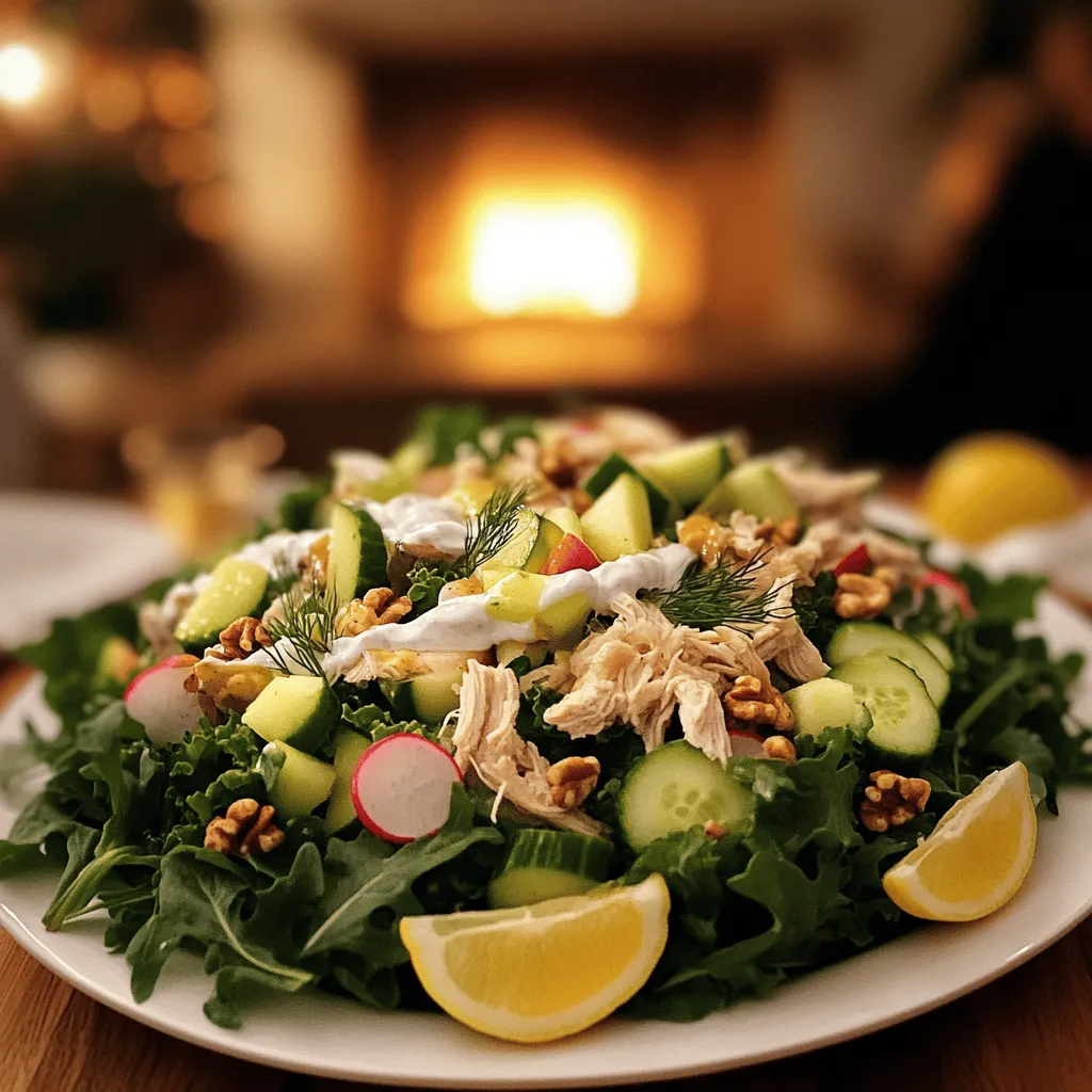In the Nordic-inspired chicken salad, fresh and simple ingredients shine. The main star is the chicken. Use cooked chicken breast that is shredded. This provides a solid base for the salad. You can mix it with a creamy dressing made from Greek yogurt, Dijon mustard, and honey. This dressing gives the salad a rich and tangy flavor.