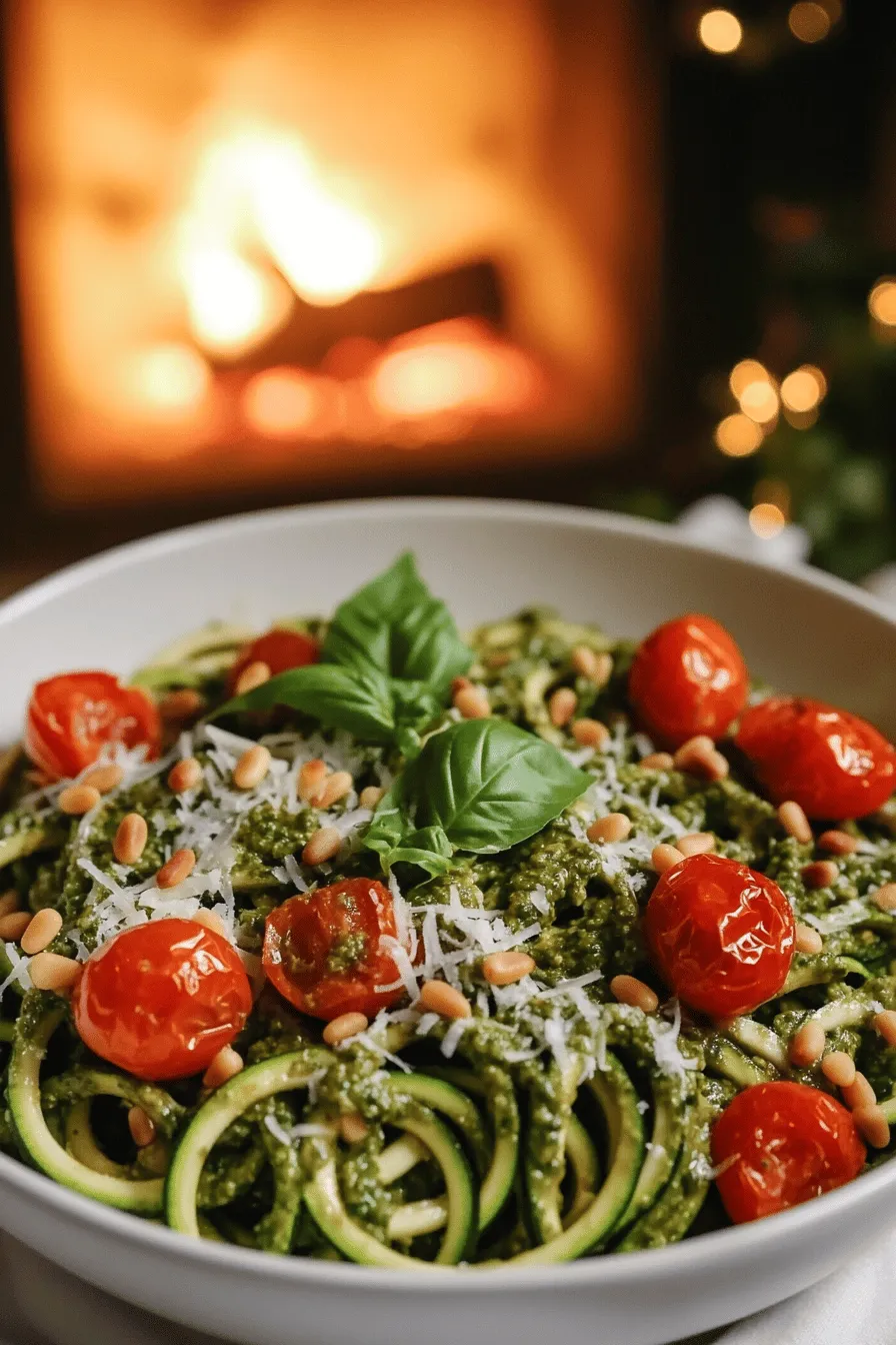 Pesto zoodles are a fresh, fun twist on pasta. They use zucchini noodles, or zoodles, instead of traditional pasta. You spiralize the zucchini to create thin, noodle-like shapes. This gives you a light dish that feels hearty without being heavy.