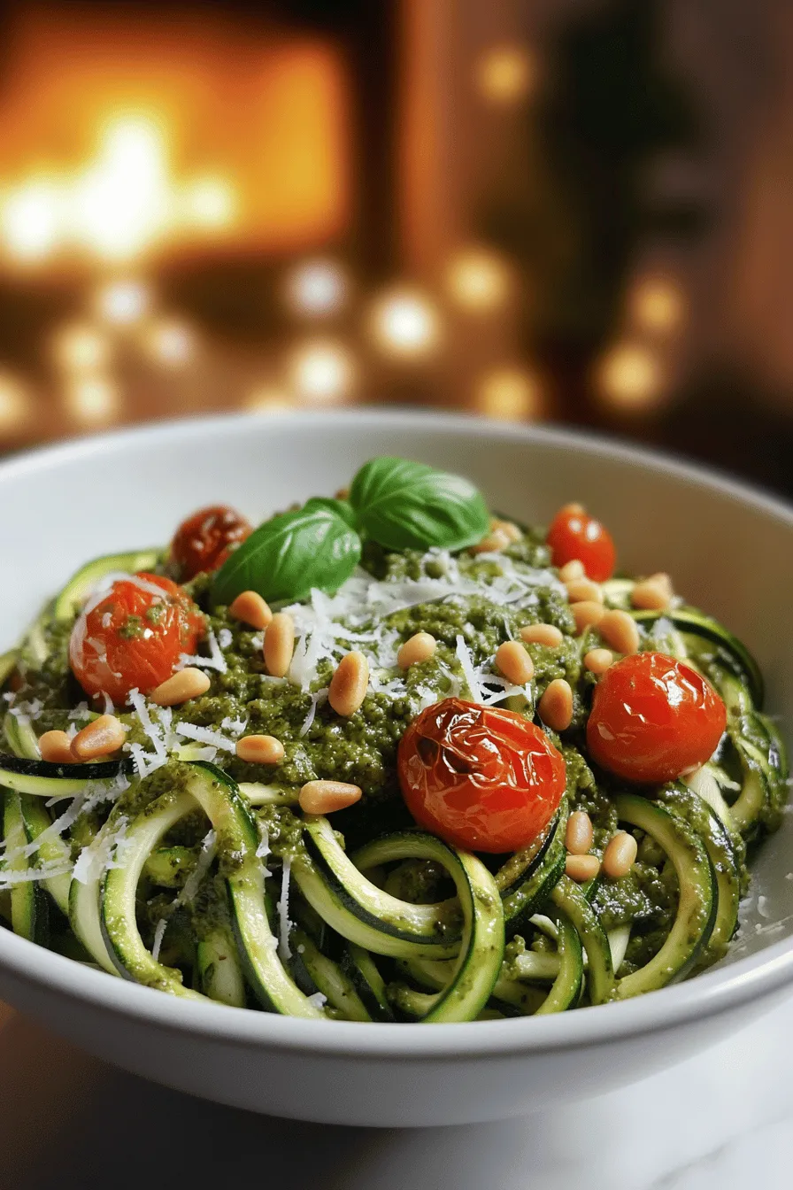Pesto zoodles are a fresh, fun twist on pasta. They use zucchini noodles, or zoodles, instead of traditional pasta. You spiralize the zucchini to create thin, noodle-like shapes. This gives you a light dish that feels hearty without being heavy.
