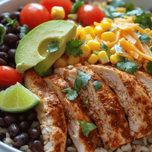 To make a tasty chicken burrito bowl, you need a few key burrito bowl ingredients. Start with two boneless, skinless chicken breasts. They are the main protein and will provide great flavor. You’ll also need olive oil, chili powder, cumin, garlic powder, and onion powder. These spices will make your chicken burst with taste.