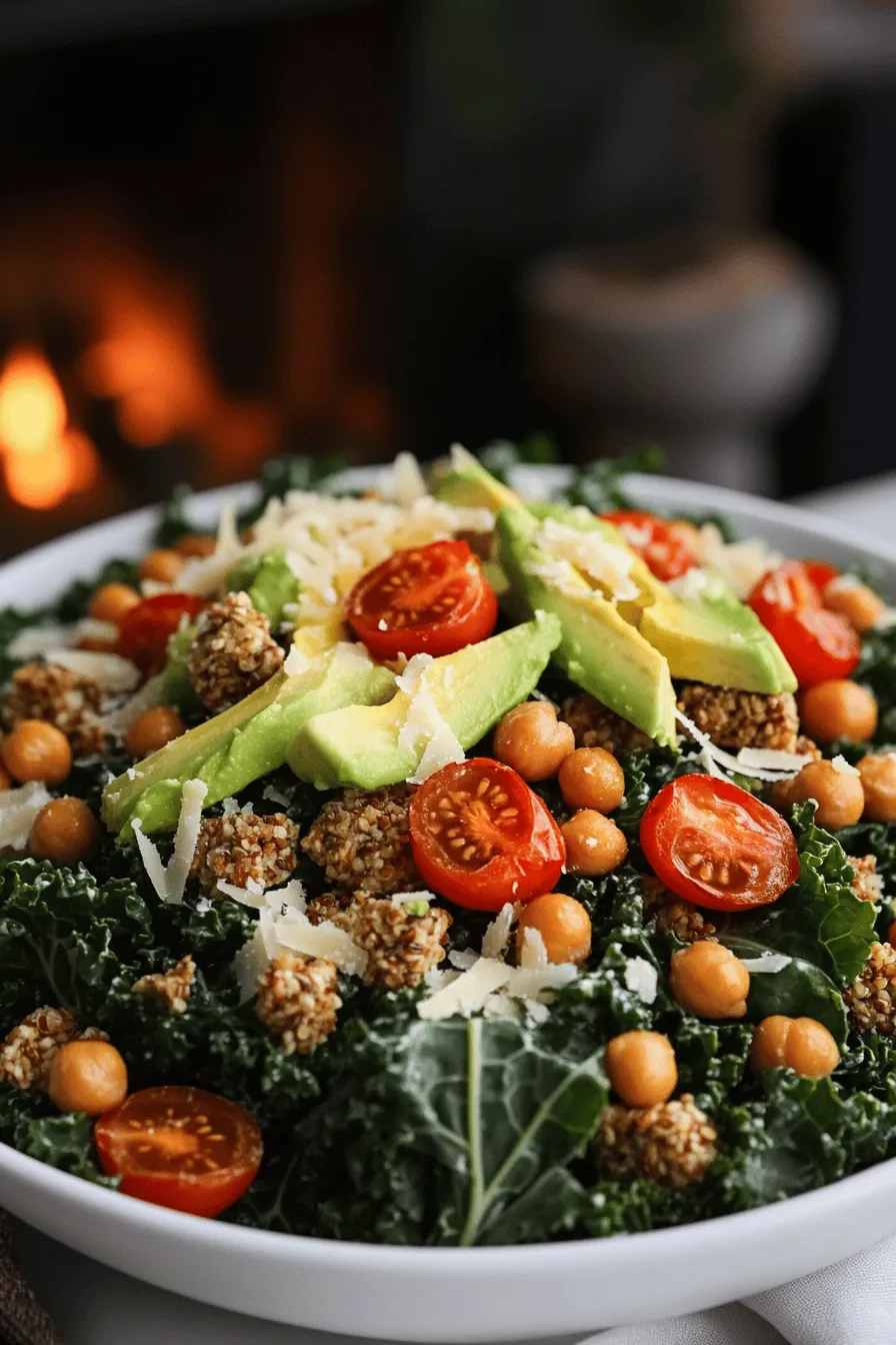 The kale Caesar salad recipe shines with fresh, simple ingredients. Kale is the star, offering a crunchy and nutritious base. I prefer using 4 cups of kale, with the stems removed and leaves chopped. This leafy green packs a punch of vitamins and minerals.
