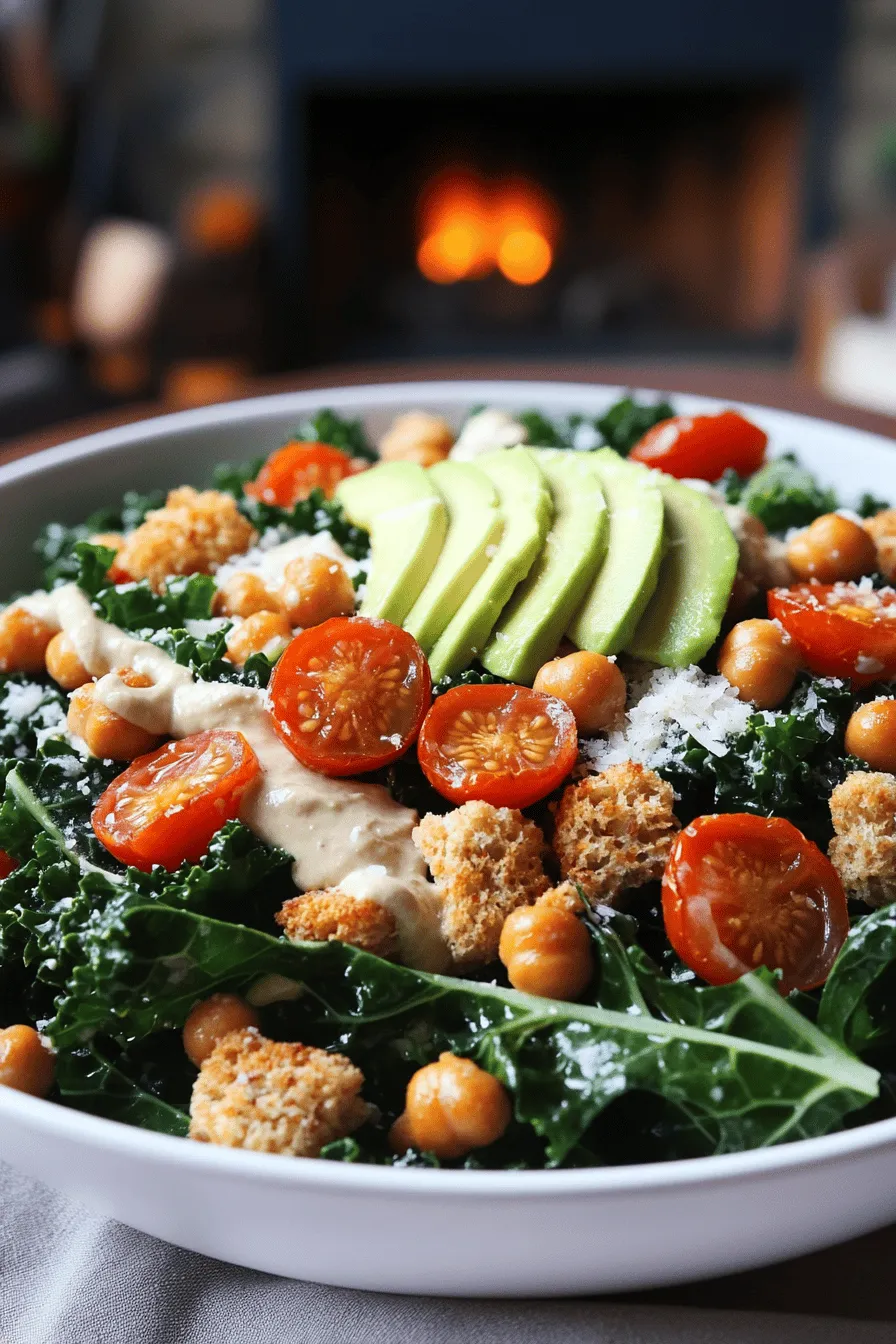 The kale Caesar salad recipe shines with fresh, simple ingredients. Kale is the star, offering a crunchy and nutritious base. I prefer using 4 cups of kale, with the stems removed and leaves chopped. This leafy green packs a punch of vitamins and minerals.