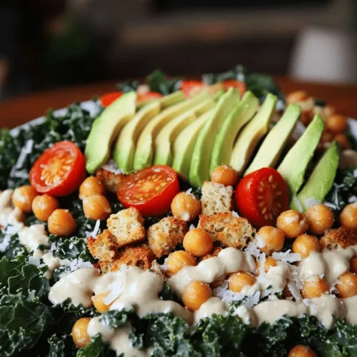 The kale Caesar salad recipe shines with fresh, simple ingredients. Kale is the star, offering a crunchy and nutritious base. I prefer using 4 cups of kale, with the stems removed and leaves chopped. This leafy green packs a punch of vitamins and minerals.