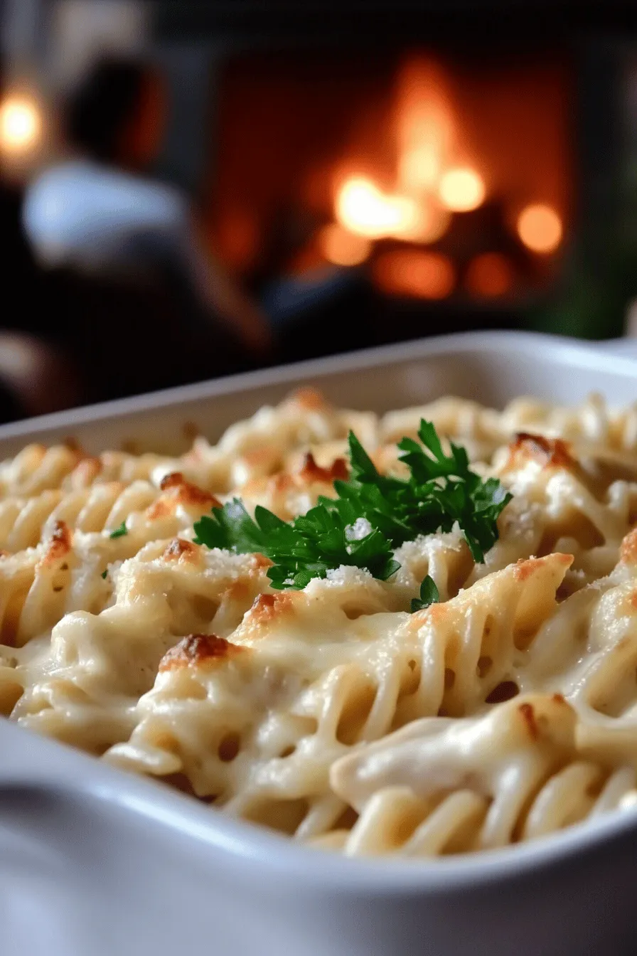 To make the best baked chicken Alfredo, start with the right ingredients. You need cooked rotini pasta, cooked shredded chicken, and Alfredo sauce. You can use homemade or store-bought sauce. Mozzarella and Parmesan cheese add creaminess and flavor. Garlic powder, black pepper, and optional red pepper flakes give a nice kick. Fresh parsley adds a vibrant touch.