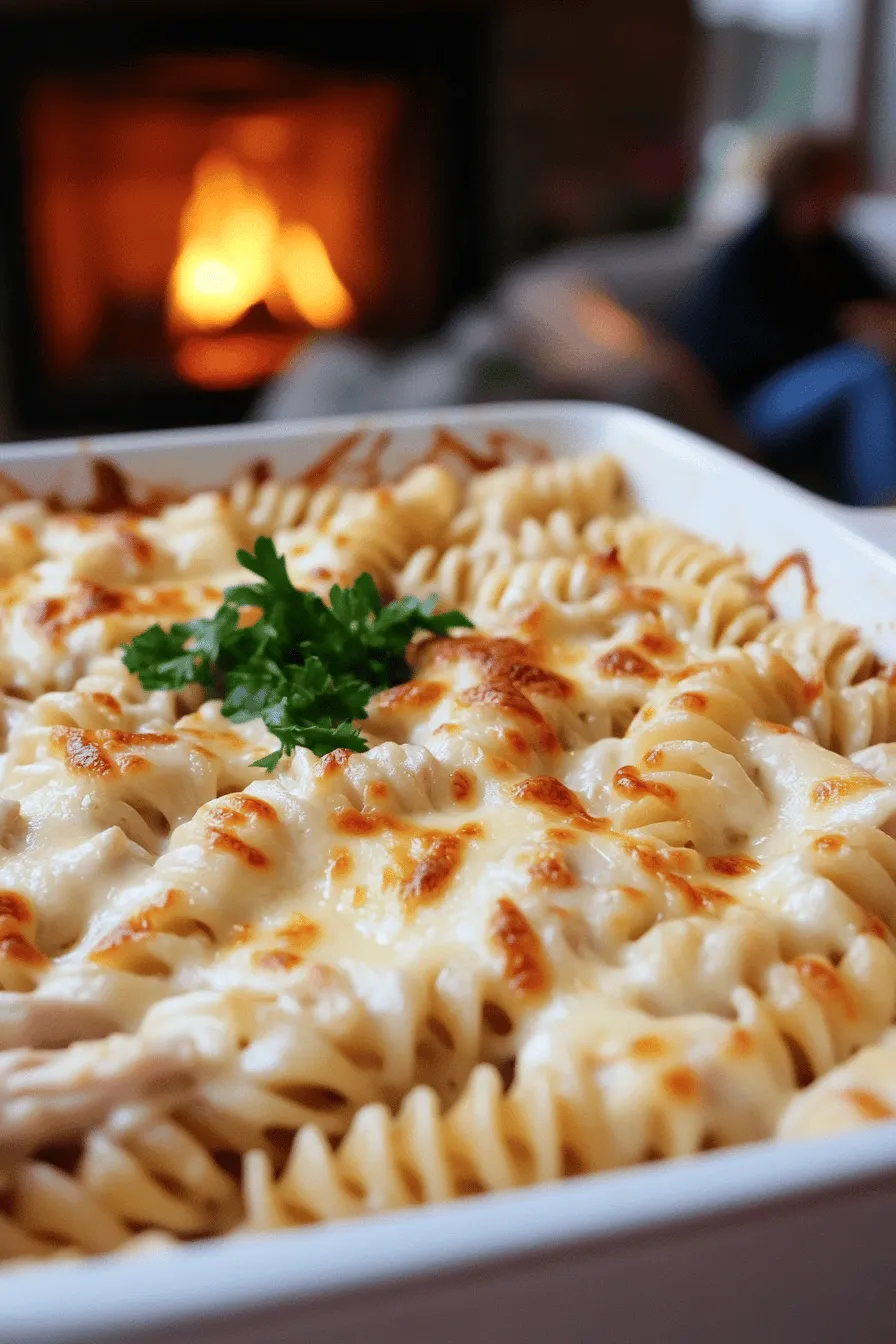 To make the best baked chicken Alfredo, start with the right ingredients. You need cooked rotini pasta, cooked shredded chicken, and Alfredo sauce. You can use homemade or store-bought sauce. Mozzarella and Parmesan cheese add creaminess and flavor. Garlic powder, black pepper, and optional red pepper flakes give a nice kick. Fresh parsley adds a vibrant touch.