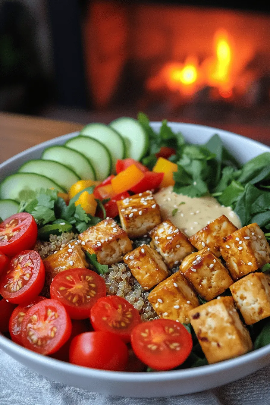 A Tofu Buddha Bowl is a great way to enjoy a healthy meal. It has many colorful veggies, grains, and tofu. Each part adds flavor, texture, and nutrients.