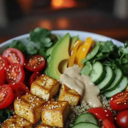 A Tofu Buddha Bowl is a great way to enjoy a healthy meal. It has many colorful veggies, grains, and tofu. Each part adds flavor, texture, and nutrients.