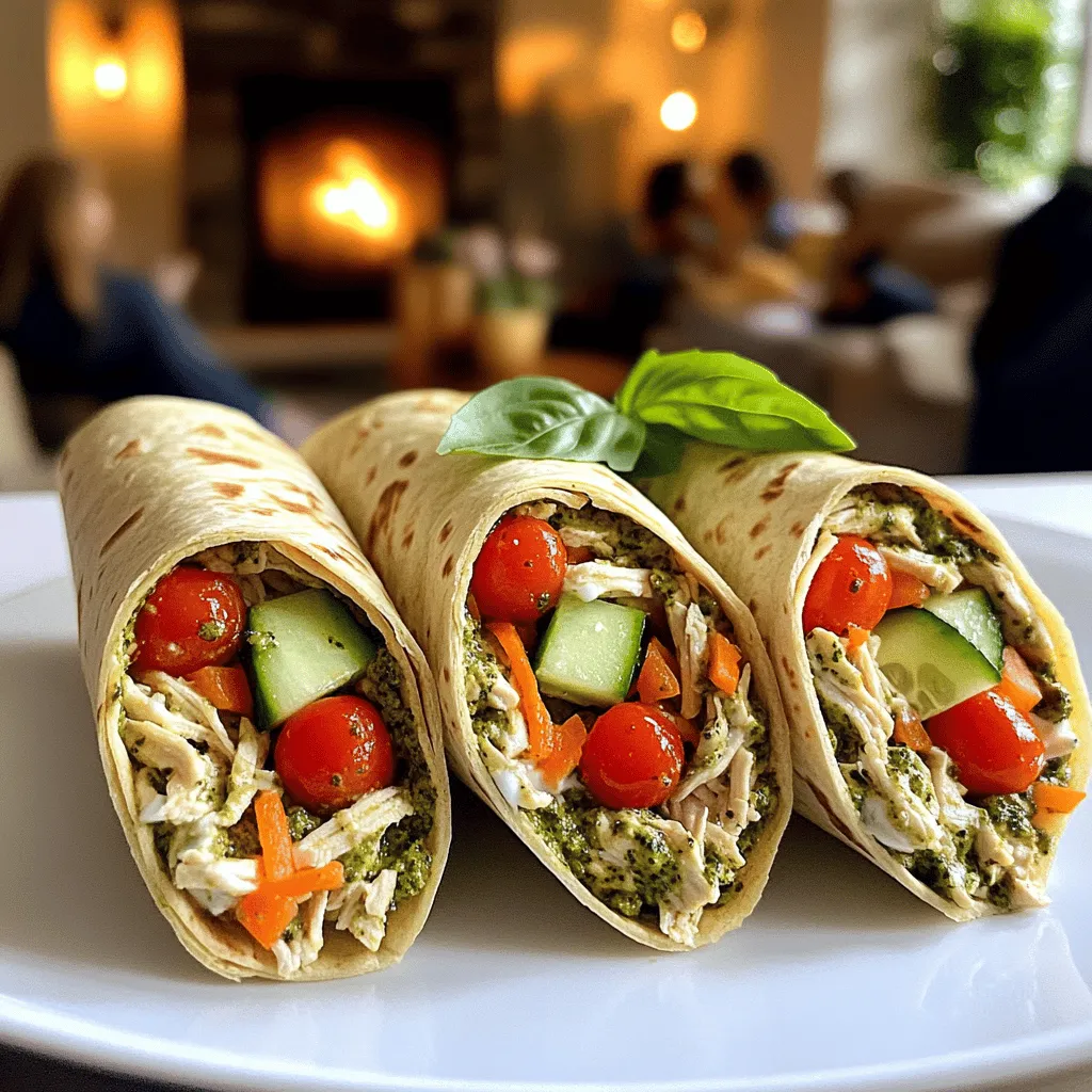 Simple Pesto Chicken Salad Wraps are a delicious and quick meal. They mix cooked chicken with fresh pesto and veggies. You can enjoy them for lunch or dinner.